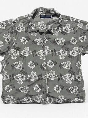 Cotton Express Light Greeb Floral Short-Sleeve Button-Down Shirt